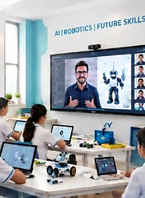 Students in an AI and robotics classroom