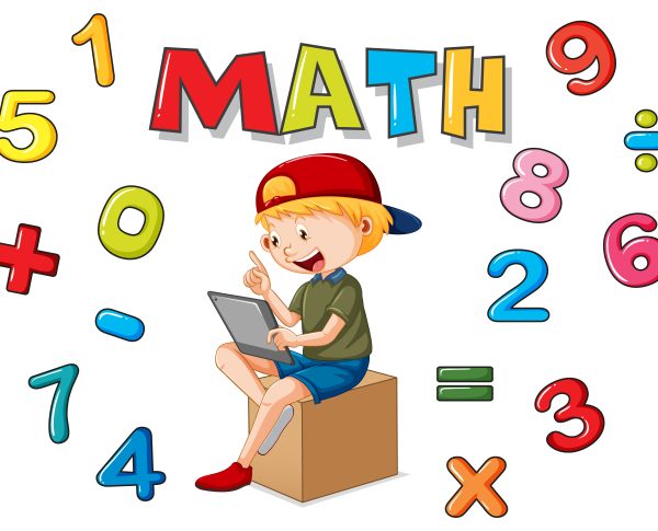 Number 0 to 9 with math symbols illustration